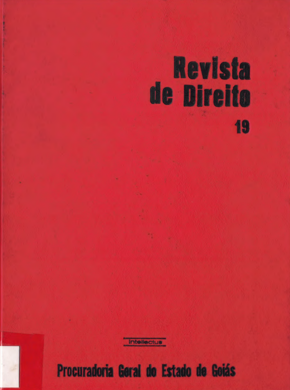 Capa da 19ª edição da Revista de Direito da Procuradoria-Geral do Estado de Goiás, com fundo vermelho. No canto superior direito, aparece o título “Revista de Direito” e o número “19”. Na parte inferior, está o nome da editora “Intellectus” e a identificação “Procuradoria Geral do Estado de Goiás”.