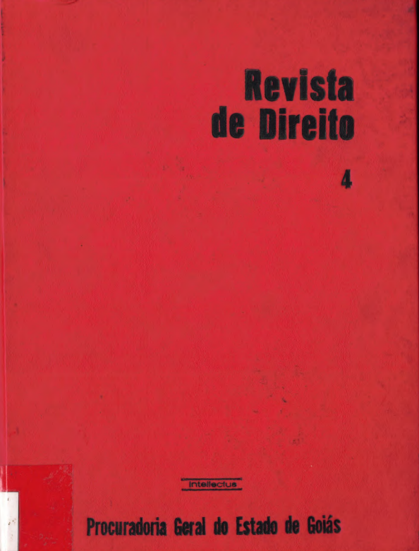 Capa da quarta edição da Revista de Direito da Procuradoria-Geral do Estado de Goiás, com fundo vermelho e o título “Revista de Direito 4” em destaque na parte superior direita. Na parte inferior, aparece o nome da editora Intellectus e a identificação “Procuradoria Geral do Estado de Goiás”.