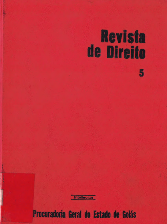 Capa da quinta edição da Revista de Direito da Procuradoria-Geral do Estado de Goiás, com fundo vermelho e o título “Revista de Direito 5” em destaque na parte superior direita. Na parte inferior, aparece o nome da editora Intellectus e a identificação “Procuradoria Geral do Estado de Goiás”.