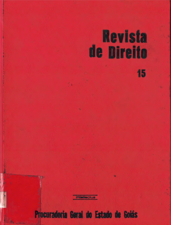 Capa da 15ª edição da Revista de Direito da Procuradoria-Geral do Estado de Goiás, com fundo vermelho. No canto superior direito, aparece o título “Revista de Direito” e o número “15”. Na parte inferior, está o nome da editora “Intellectus” e a identificação “Procuradoria Geral do Estado de Goiás”.