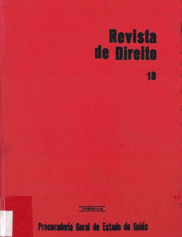 Capa da 18ª edição da Revista de Direito da Procuradoria-Geral do Estado de Goiás, com fundo vermelho. No canto superior direito, aparece o título “Revista de Direito” e o número “18”. Na parte inferior, está o nome da editora “Intellectus” e a identificação “Procuradoria Geral do Estado de Goiás”.